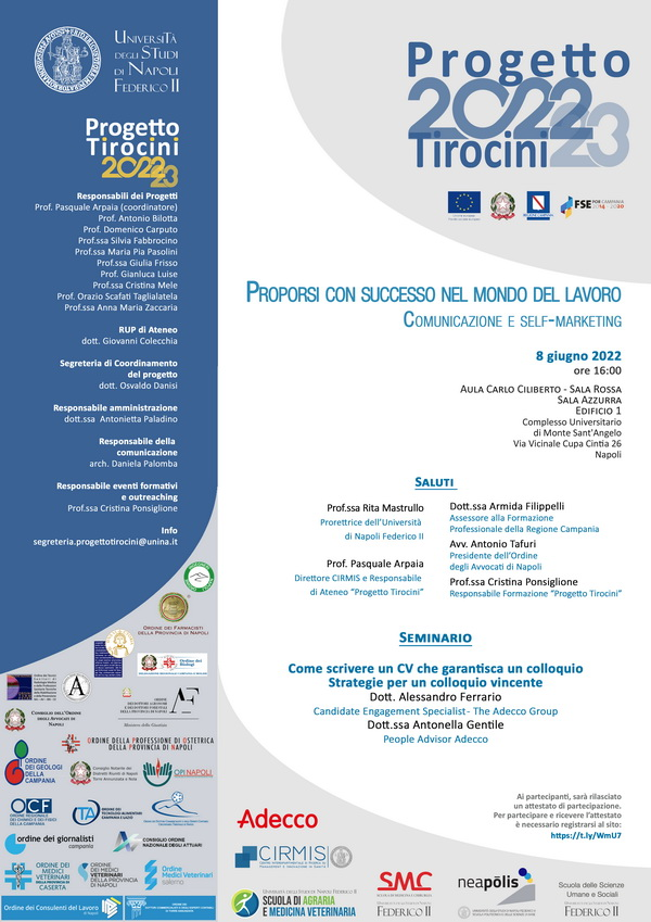 8 giugno 2022: primo seminario di orientamento nell’ambito del Progetto Tirocini 2022_23